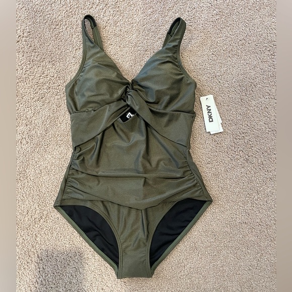 DKNY Women's Shirred Keyhole Detail One-Piece Y2K Swimwear - Picture 2 of 8